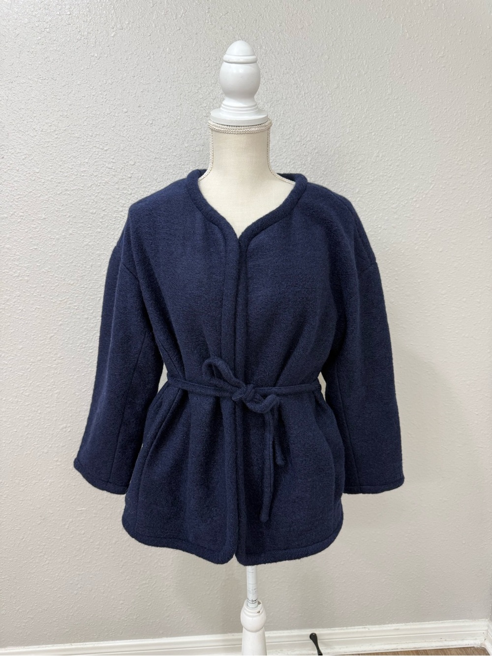 NWT J.Crew Navy Wool Blend Tie Waist Jacket Coat Size S